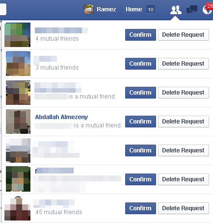 قائمة طلبات الصداقة بحسابي الشخصي على الفيسبوك.